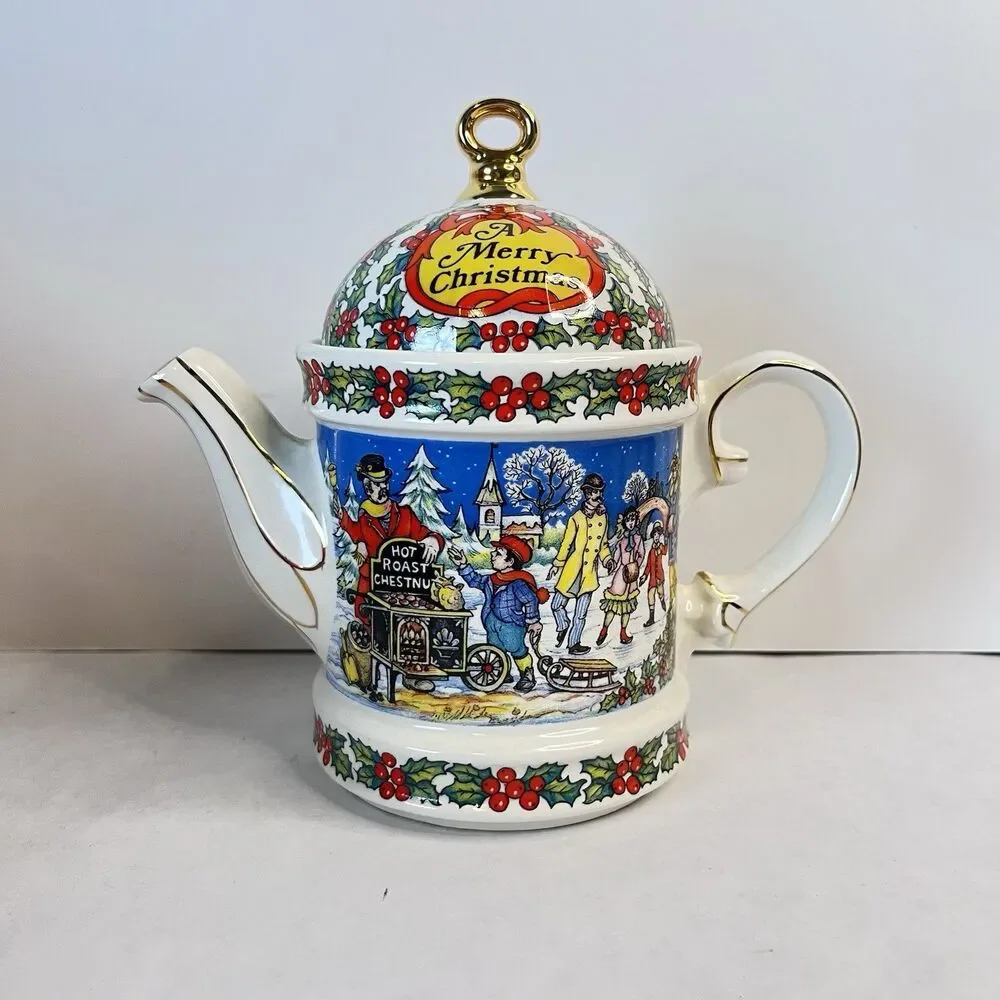 Vintage 1994 Sadler Christmas Holiday Teapot ENGLAND Good Condition